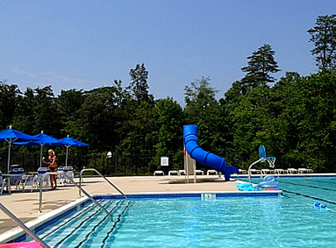 blue baker water slide with pool