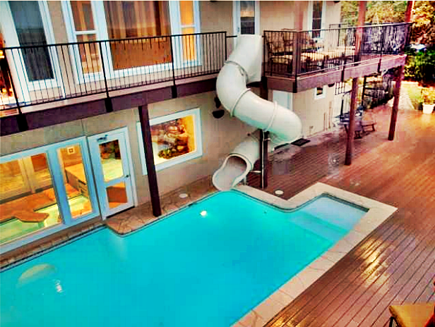 Residential custom pool slide 2nd floor