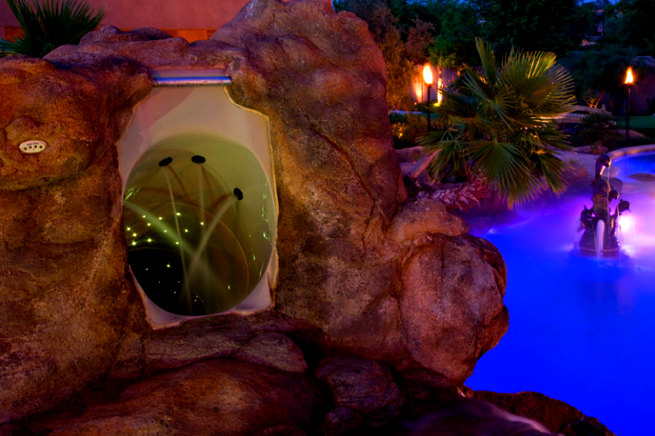 luxury pool slide night