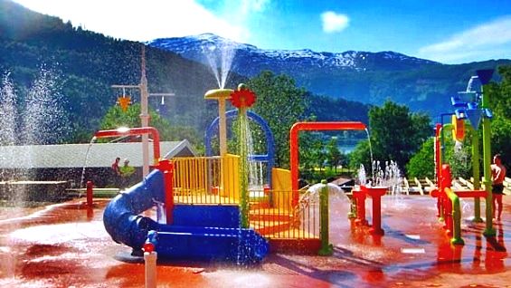 playground slide with water