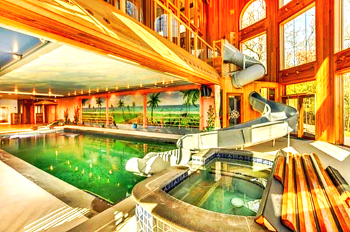 luxury pool slide indoors wood