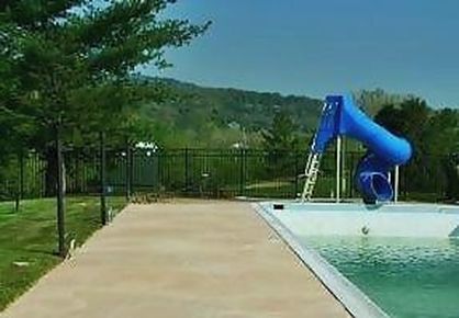 blue commercial baker pool slide